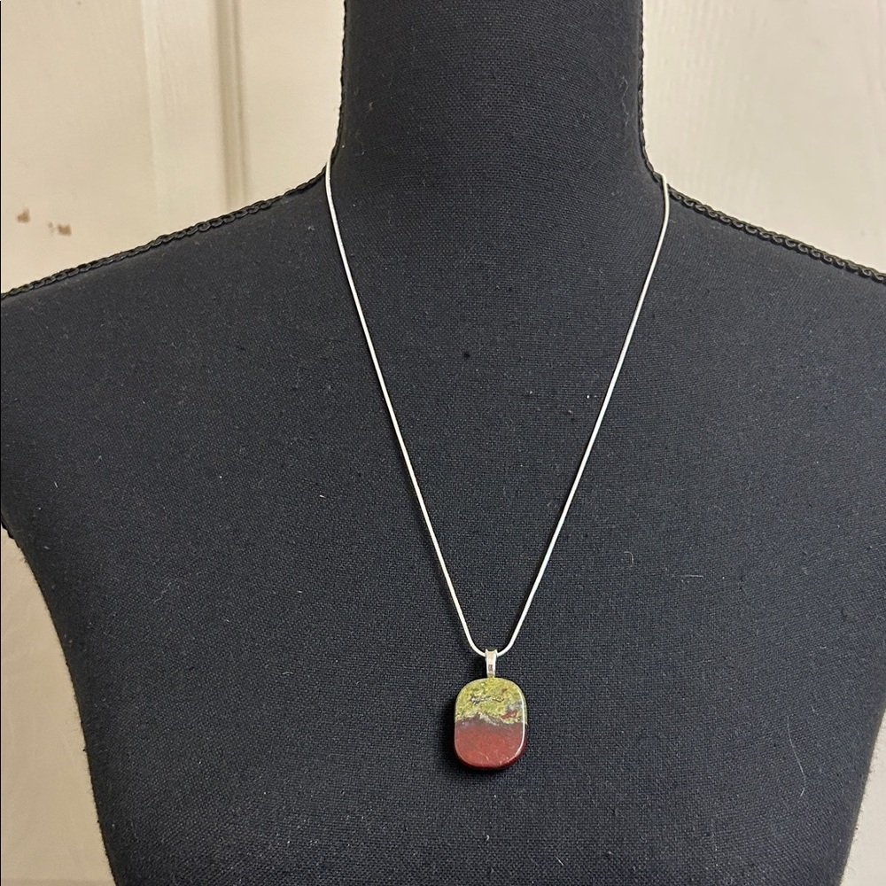 Necklace Jasper/Bloodstone handmade necklace, Silver chain 22” - Picture 1 of 6